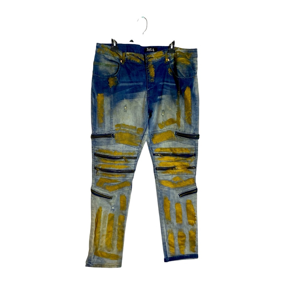 Refuel Mens Modern Fit Denim Jeans  Splatter Paint Zippers Straight Leg